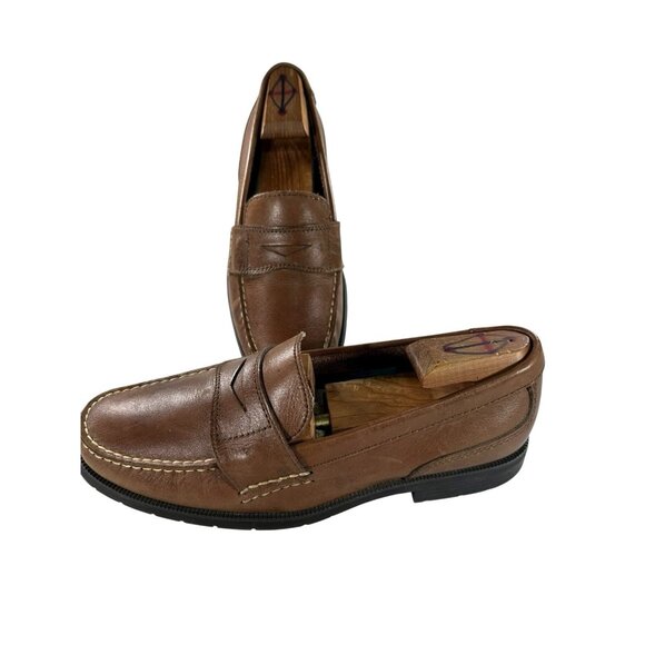 BASS  Mens Size 8.5 M Brown Leather Slip On Comfort Penny Loafers Shoes - Picture 1 of 9